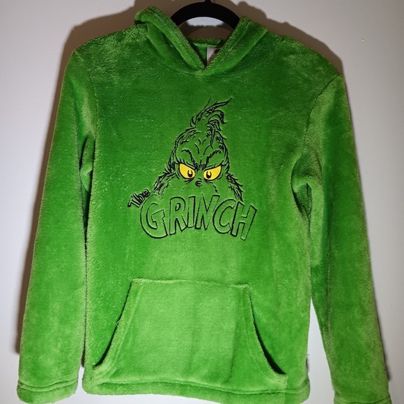 Grinch Kids Pullover Hoodie Fleece Size L Front Pocket Grinch Stole Christmas - Picture 1 of 4